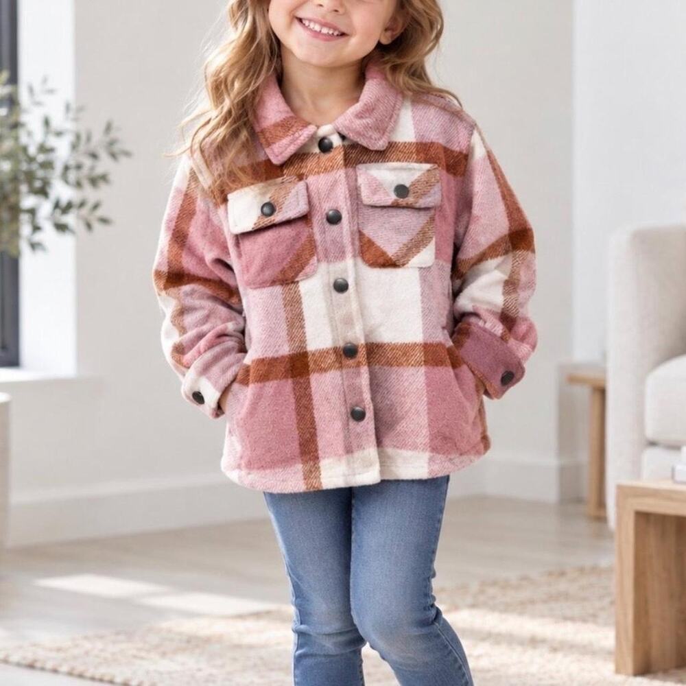 Fornia Kids Pink and Brown Plaid Flannel Jacket
